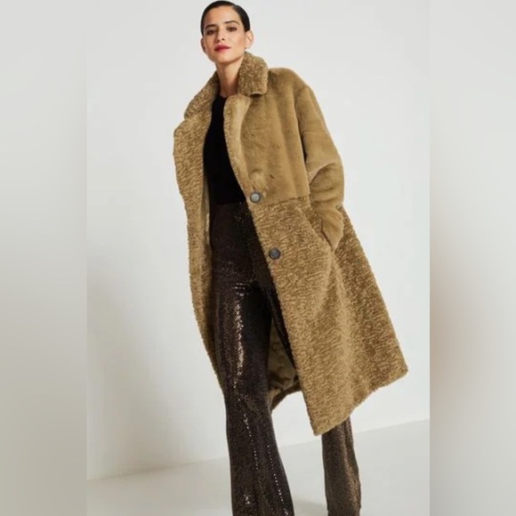 NEXT Direct Olive Green Longline Faux Fur Teddy Borg Mix Coat Size US 10 - Picture 8 of 16